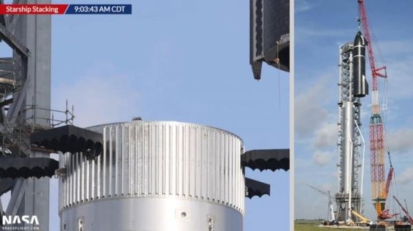 SpaceX впервые примерила космический корабль Starship на ускоритель Super Heavy — получилась огромная 118-метровая ракета